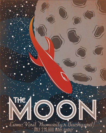 Retro Sci-Fi Moon Travel Poster - 8x10 Print