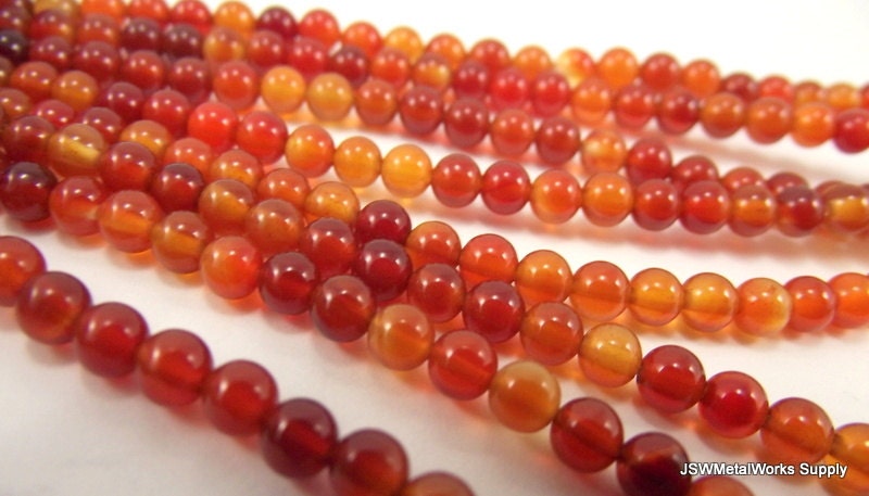 Red Agate Round Beads, 4mm, 16 Inch Strand, Whole Strand