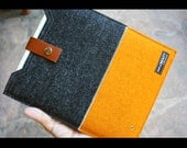 macbook 13 sleeve case - charcoal and orange wool felt sleeve