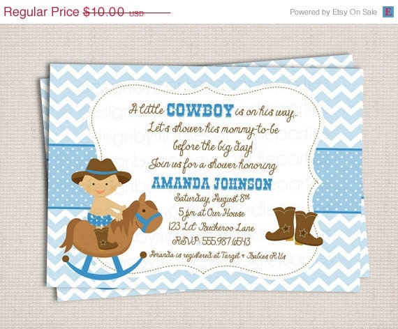SALE Little Buckaroo Cowboy Baby Shower Custom Printable Shower Invitation Il_170x135