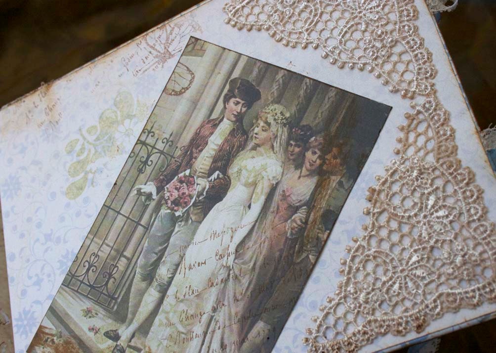 Wedding guest book - Something Blue - vintage shabby chic, custom - 20 pages