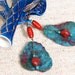 Teal Blue and Red Felt Earrings - Soft Fiber Dangle Earrings - OOAK Artsy Felt Jewelry