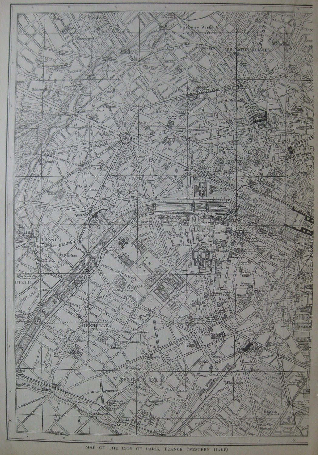 Antique MAP of PARIS  1909 Atlas Map Vintage 1900s City Map  Plaindealing 2085