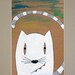 Original painting White Cat ink and acrylic art. Animal Kitty Smile illustration for nursery decor "Secret" A4 size 12x8 gift for cat lover