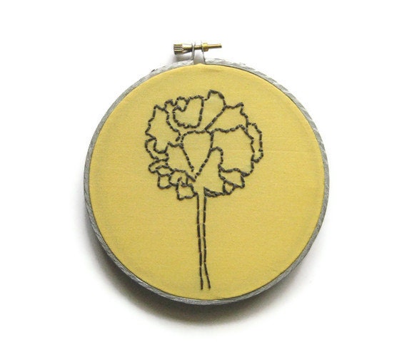 Gray and Yellow Flower Embroidery Hoop / Bright Yellow Summer 5 inch Hoop Home Decor - Perfect for Nursery