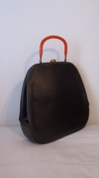 Vintage Structured Purse 1960s Markay Bag with Orange Lucite handle FREE SHIPPING