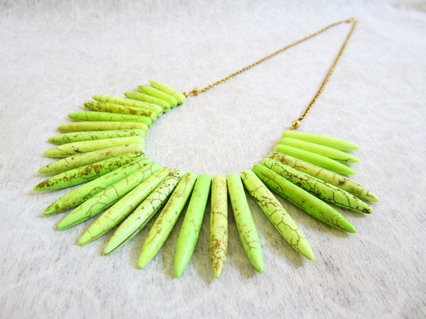 Neon Yellow Necklace , large necklace, bib necklace, Turquoise necklace, Howlite spear necklace.