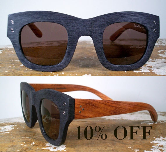 handmade oversized wood and black textured acetate sunglasses / rosewood and black polarized shades