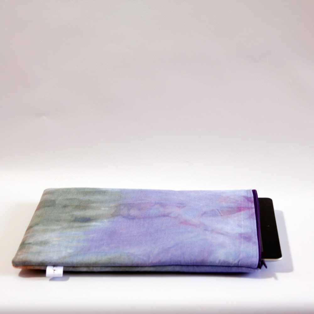 Hand-dyed Tie-Dye iPad Cover - iPad sleeve - Tablet Cover - Linen - Hand-dyed - OOAK - violet blue - sage green - coral