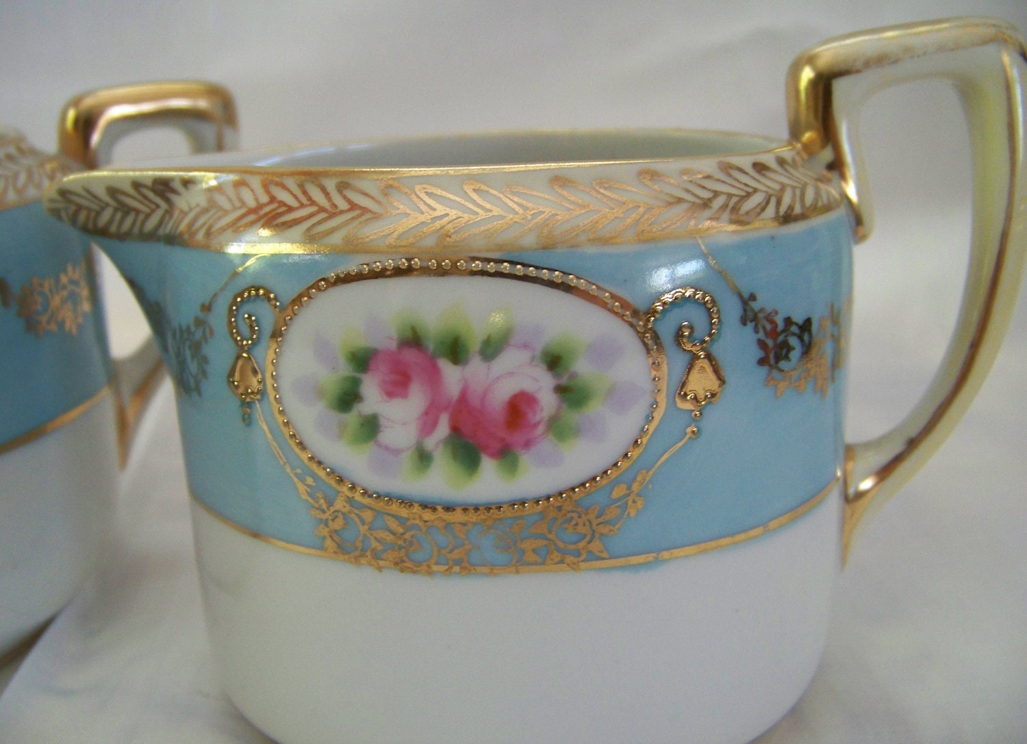 Vintage Rare Hand Painted Nippon Sugar and Creamer Set, Morimura Bros., pre-dates Noritake china, real 24K gold trim