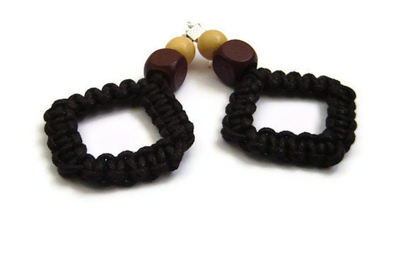 Knot earrings, Boho earrings, Macrame, Statement earrings, geometric, wooden earrings, brown beige, gift for her, OOAK