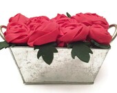Felt Roses- Metal Vessel with Fuchsia Roses- Home Decoration- Christmas Gift- Centerpiece- Anniversary and Wedding