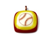 Softball Pendant on Red and Yellow Glass for Athletes, Sports Lovers - Handmade Sports Jewelry
