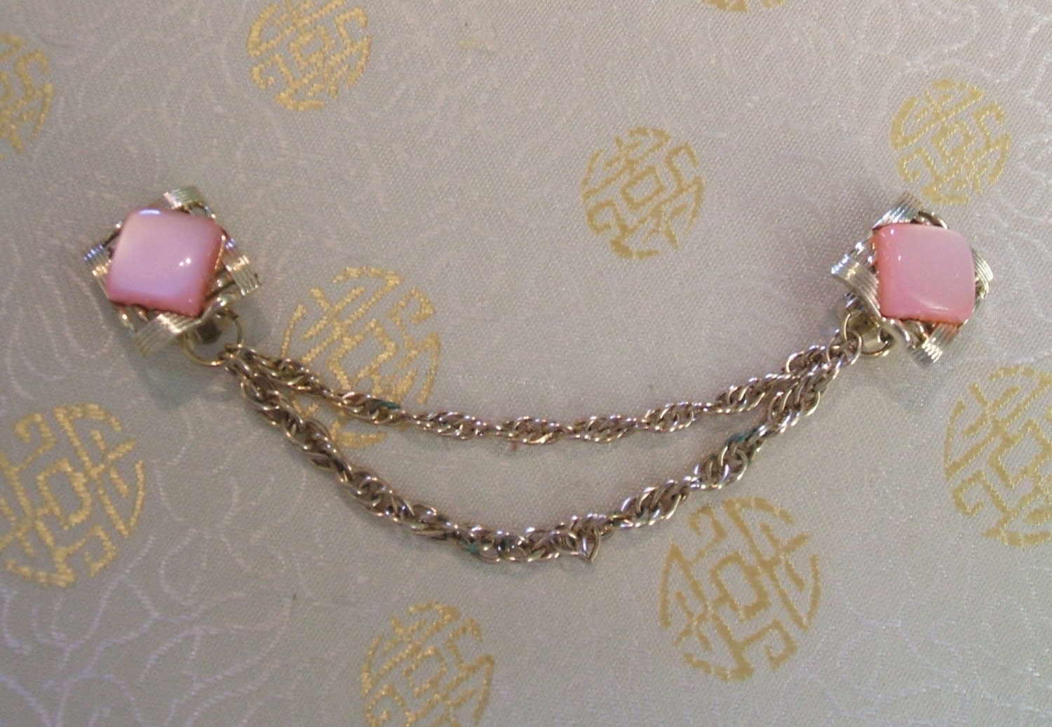 Pink Moonglow Thermoset Sweater Guard/Chatelaine Set