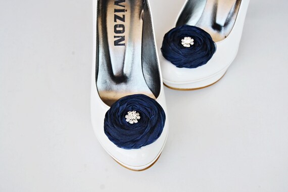 Navy Chiffon Roses Shoe Clips
