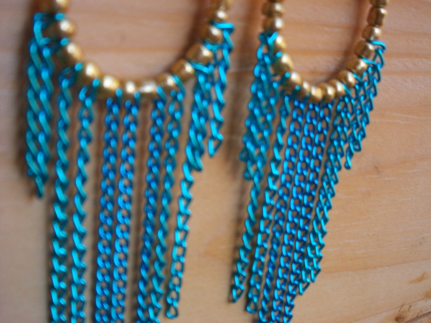 Luxe Blue and Gold Beaded Chain Earrings