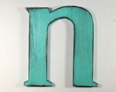 Wood letter "n" lower case, nursery decor, alphabet letters, vintage, rustic, cottage chic, wooden letters painted Aqua Blue