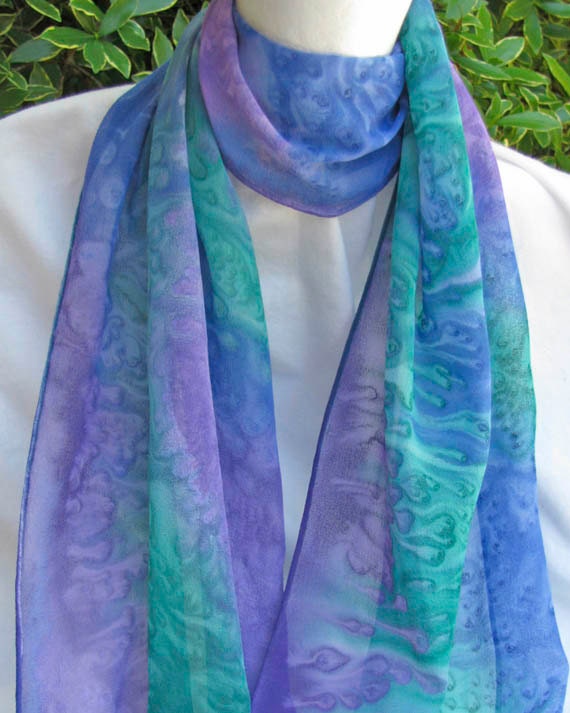 Christmas in July Sale - Hand Painted SILK CHIFFON SCARF - ShariArts