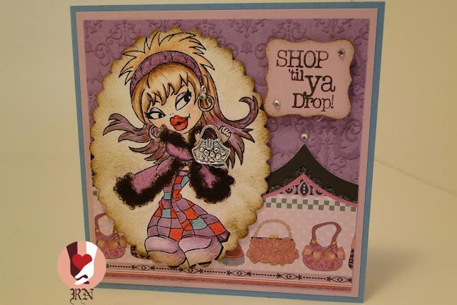 Handmade 'Shop 'til ya Drop' Magic Monday Card and Gift Holder, Bratz Girl, Charm, Flocking, Glitter, Handbag