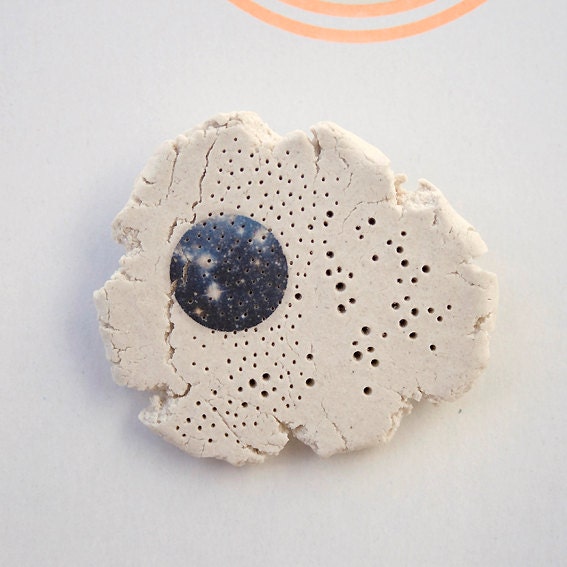 Planet Nebula brooch. White Stoneware. Handmade.