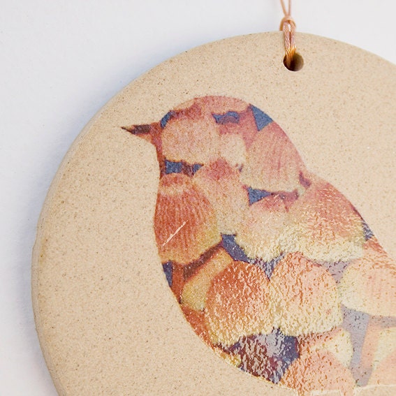 Little bird hanging. Stoneware.