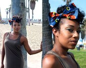 Large Blue & Red Ankara Bow