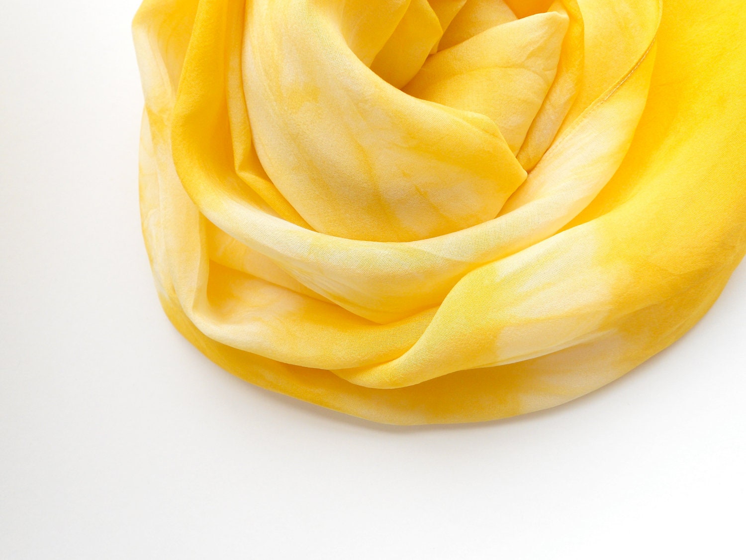 Yellow scarf, yellow and white, marbled, silk shiffon scarf