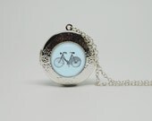 Silver Glass Locket Necklace with Inspired I love Bike