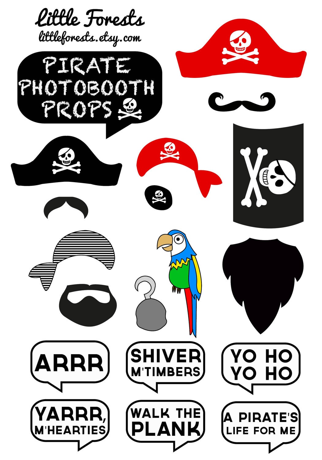 DIY Pirate Photo Booth Props - Moustaches, Beards, Hats, Speech Bubbles - Printable, Digital, Photobooth