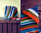Knit hooded striped baby blanket
