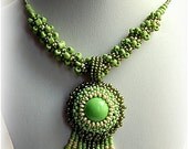 Beaded green necklace, fall colors, autumn fashion, OOAK