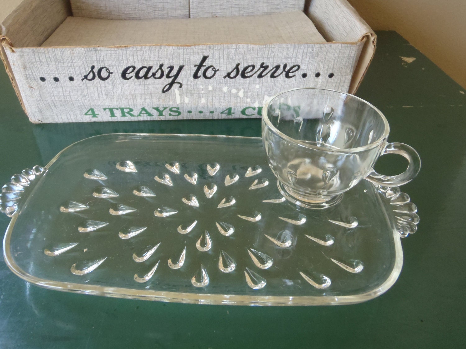 Lunch or Dessert Plates and Cups/ Lunch Snack Set of 4 in Original Box/ Vintage 60s glassware by Feisty Farmers Wife