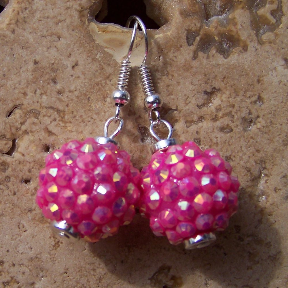 Bright pink rhinestone earrings, bright pink earrings, pink earrings, pink rhinestone earrings, dark pink earrings, fuchsia earrings