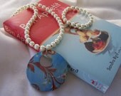 Blue Shell and Pearl Beaded Necklace with Matching Beaded Stretch Bracelet - Handmade Jewelry - OOAK  - Ready to Ship