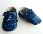 Leather Baby Boy Shoes - Blue brogued dress crib shoes