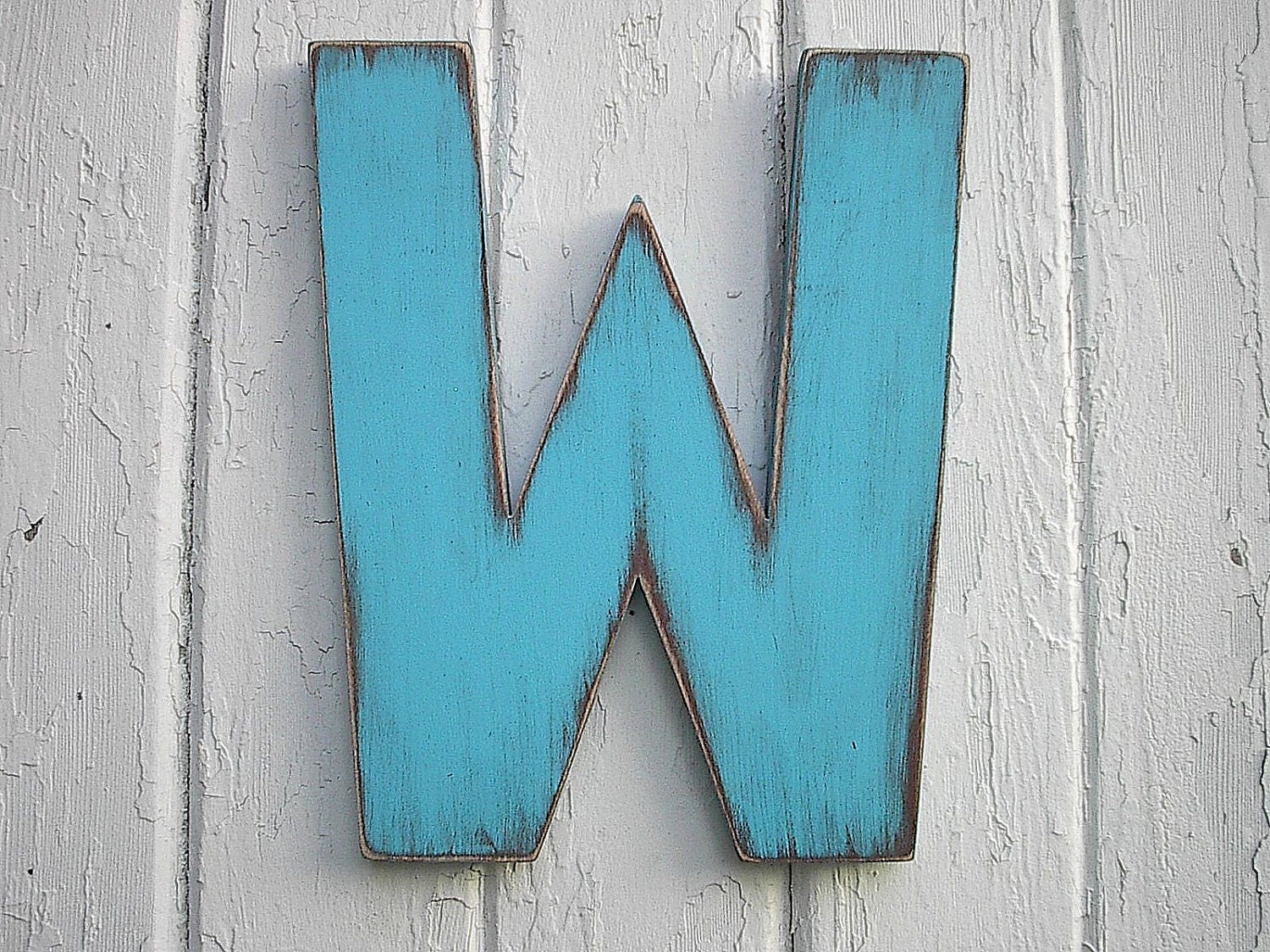 Shabby chic Rustic Letters W Distressed Wooden Blue Letter Sign Alphabet Nursery Kids Wall Art Cabin Cottage Decor