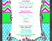 Colorful Chevron and Polka Dots Invitation - Baby Shower/Birthday Party - Pink, Green, Blue & White - Digital File
