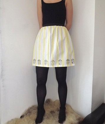 Stripy Yellow 'Stick of Rock' cotton printed skirt, Ethical Fashion.