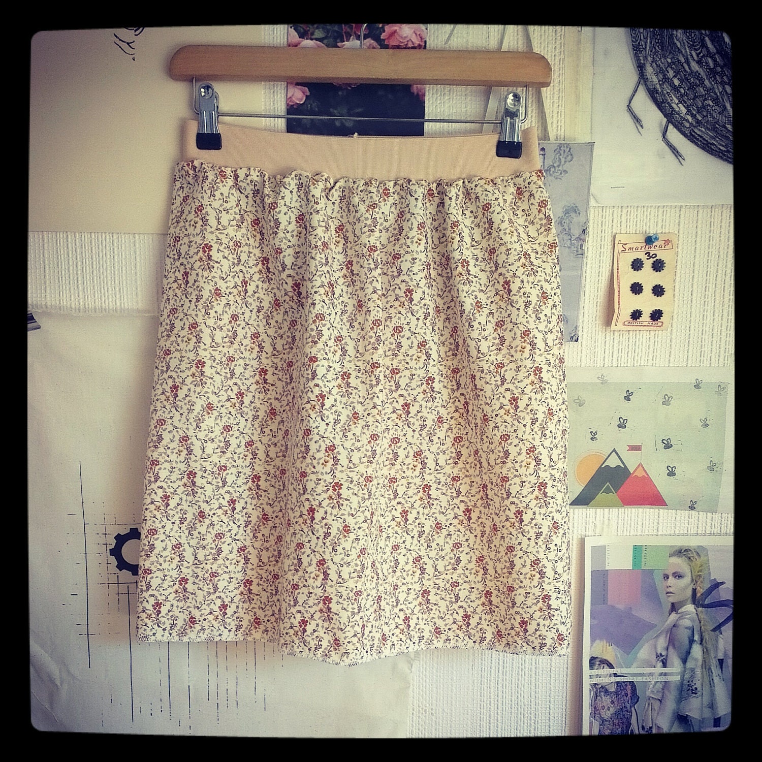 Floral cotton skirt, ethical fashion.