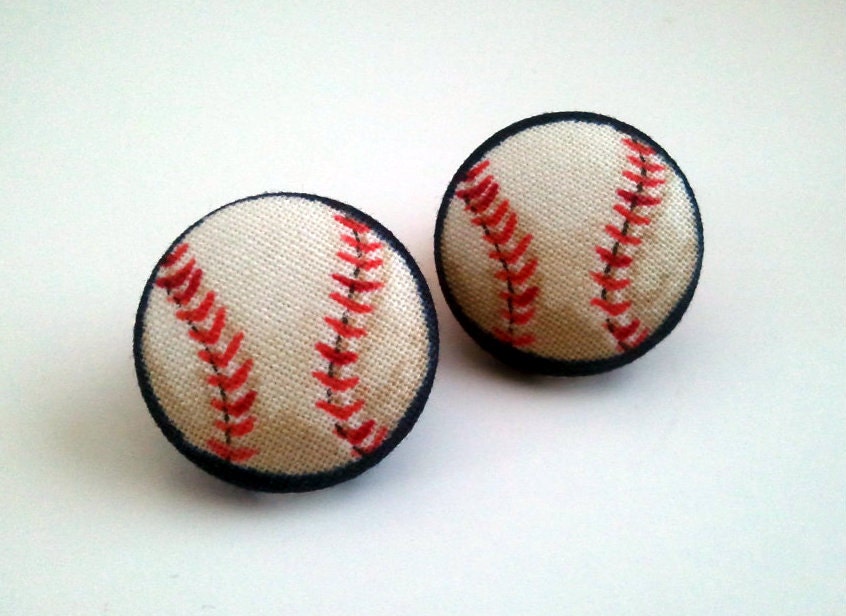 Navy blue white and red baseball/ softball button earrings