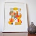 Happy - Abstract Art Print Mid Century Modern Poster Art Mid century wall art yellow red brown khaki grey black 8 x 10