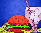 ACEO Pop Art Collage PRINT "Lunch Time" Original Colored Cut Poster Board and Ink Design