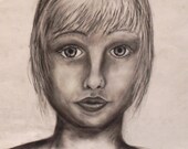Simple Black and White Charcoal Portrait Original Signed by Artist