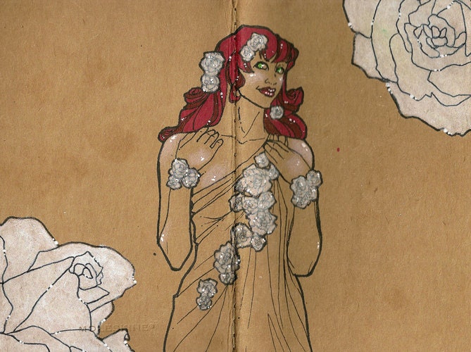 White Roses / Original Mixed Media / Moleskin Journal