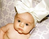 Baby Girl Headbands... Baby Headband... Over Sized Ivory Bow Headband... Baby Bow Headband... Newborn Headband - Ivory Headband
