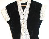 Black Velvet and white lace button up blouse