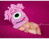 Baby Girl Hat PINK MONSTER Newborn Baby Boy / Girl Crochet Hat More Colors Available 0-3 & 3- 6 months