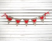 Valentines Banner-Wedding Burlap Banner Red Hearts - Wedding garland - Wedding Photo booth prop