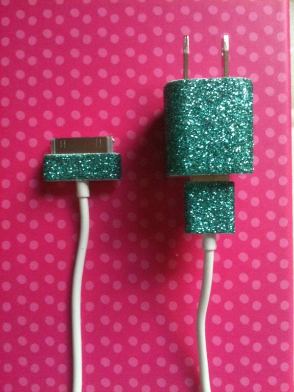 Teal Glitter iPhone Charger
