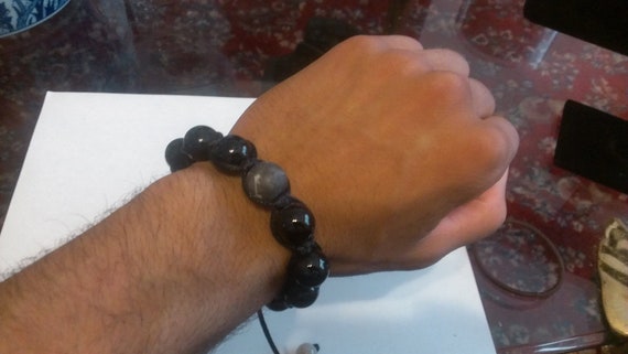 Black Onyx and Agate Silk Shamballa Bracelet